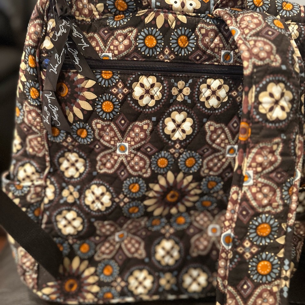 Vera Bradley Brown and Cream Floral Backpack Double Zip - Picture 4 of 6